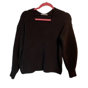 Everlane The Texture Cotton V-Neck Sweater Size M Black